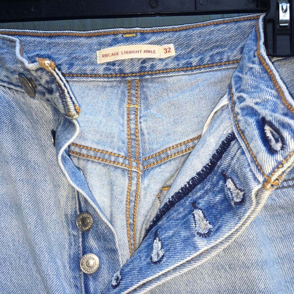 Levi's Ribcage Straight Ankle Blue Jeans Denim 32 Button Fly Pants - Picture 5 of 5